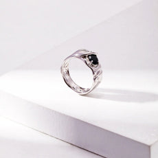 Black Spinel Band Open Ring