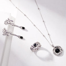 Black Spinel Band Open Ring