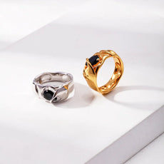 Black Spinel Band Open Ring